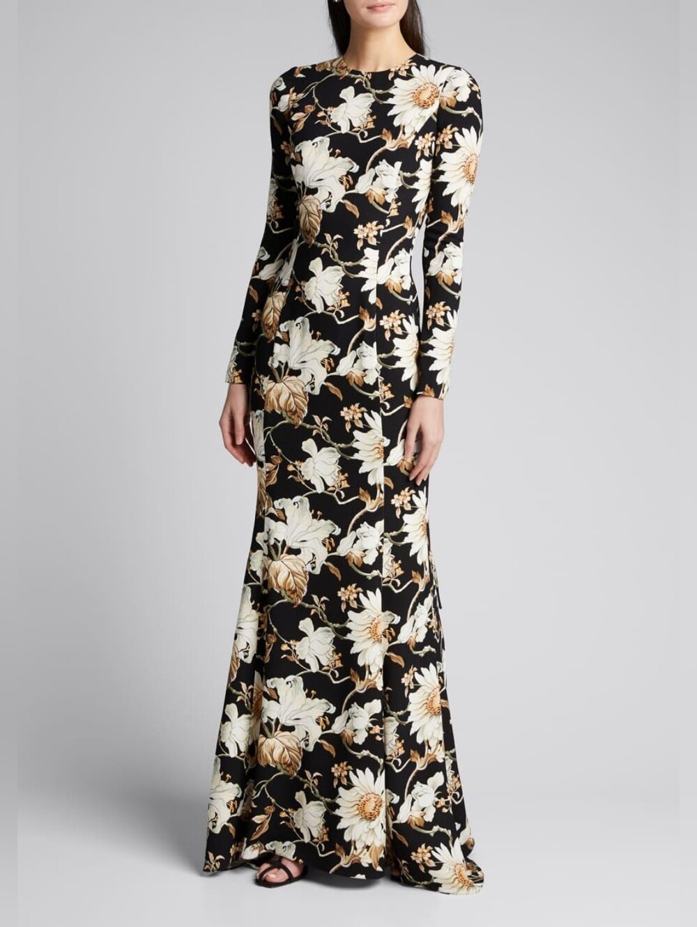 OSCAR DE LA RENTA Long Sleeve Cutout Back Crepe Daisy Print Gown US 14 Org$3,690